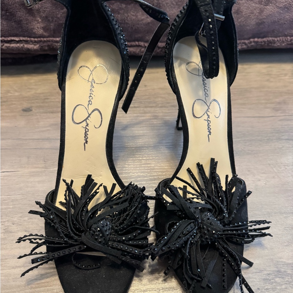 Jessica Simpson Black Fringe Heels